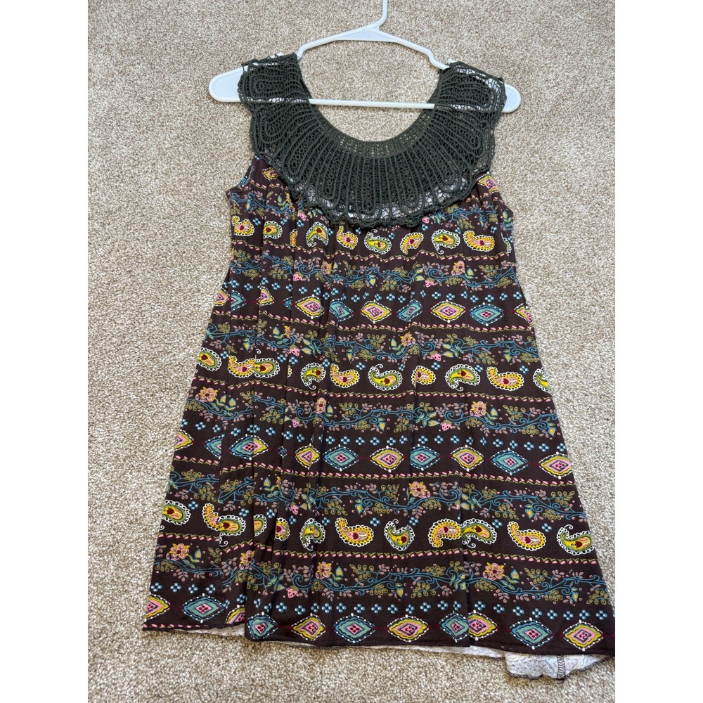 Y2K‎ Wet Seal Brown Paisley Crochet Lace Collar Boho Festival Tunic S